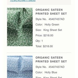 Anthropologie Organic Sateen Printed Sheet Set - Green and Blue